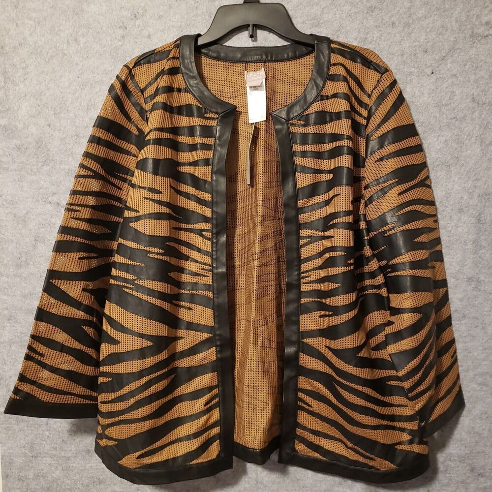 CHICOS Travelers Mesh Jacket Women's XL  Faux Leather Animal Print $149.99 NWT
